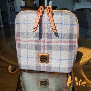 Dooney & Bourke Gray Plaid (gray, blue & cranberry plaid) "Trixie" Crossbody